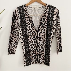 Boston proper leopard animal print lace cardigan